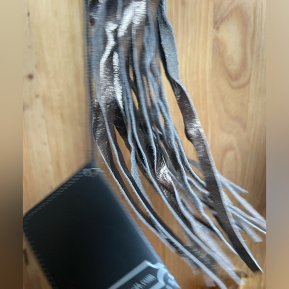 HAYDEN HARNETT Anthracite Leather Clip-On Tassel Charm Handbag Purse Key Fob Y2K - Picture 5 of 11